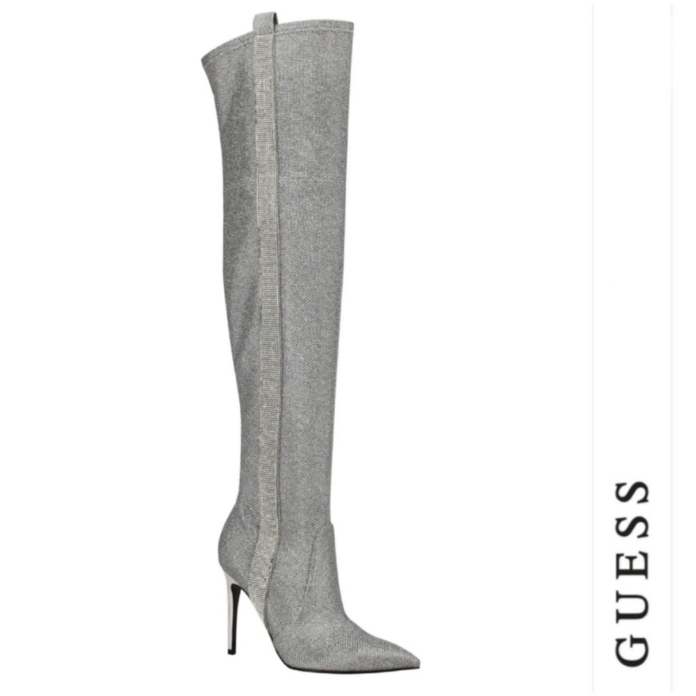 Guess Sexy Silver thigh high boots